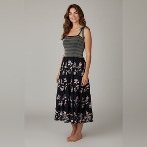 Embroidered Floral Black Maxi Skirt